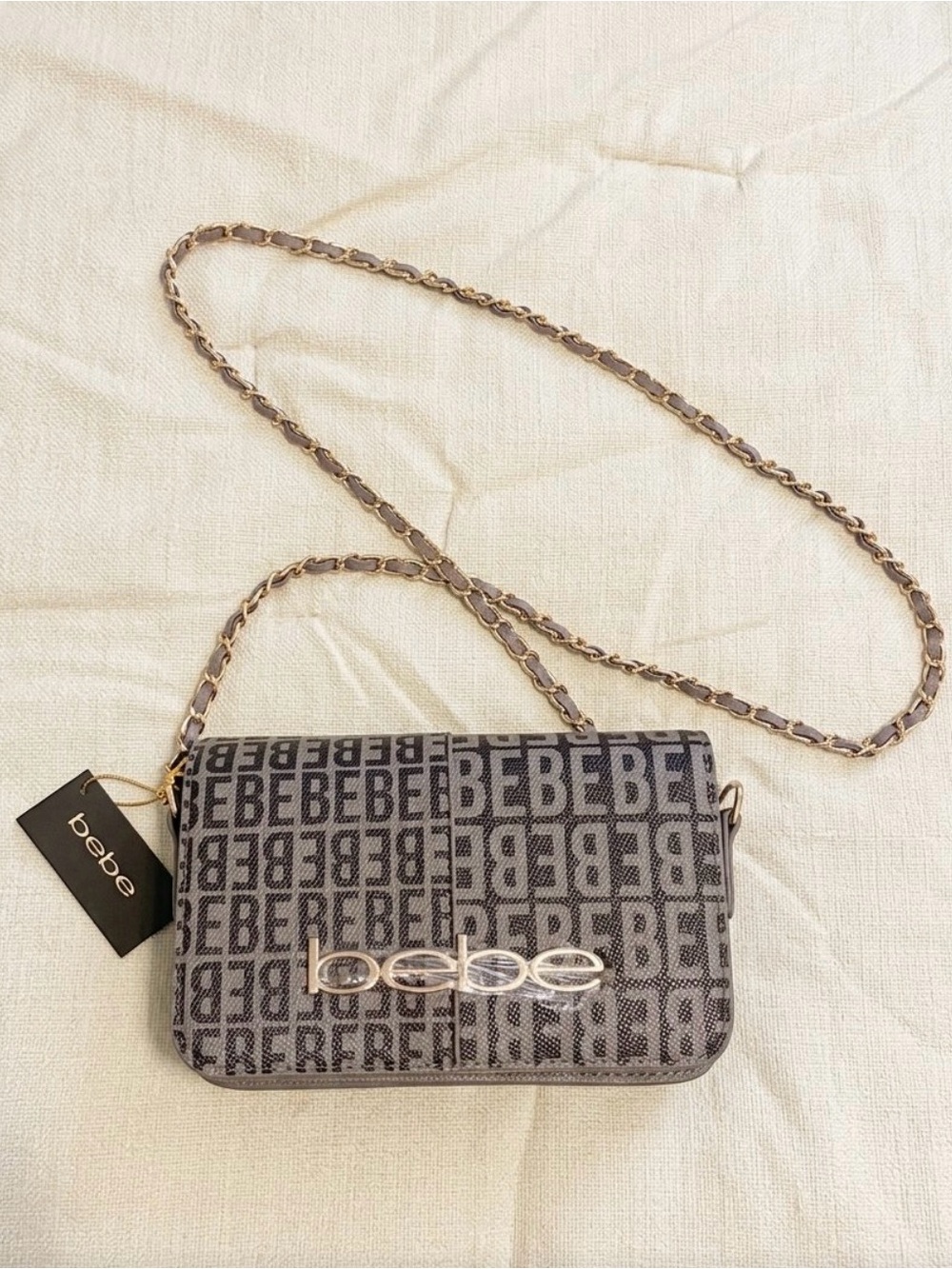 NWT bebe Adela Monogram Baguette Crossbody Bag - Black/Grey